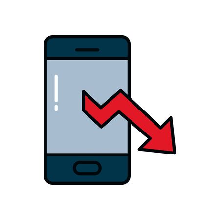 smartphone with financial arrow icon over white background, line and fill style, vector illustrationのイラスト素材