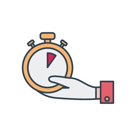 hand with chronometer icon over white background, line and fill style, vector illustrationのイラスト素材