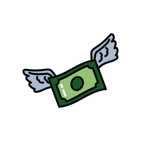 money bill with wings icon over white background, line and fill style, vector illustrationのイラスト素材