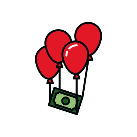ballons with money bill icon over white background, line and fill style, vector illustrationのイラスト素材