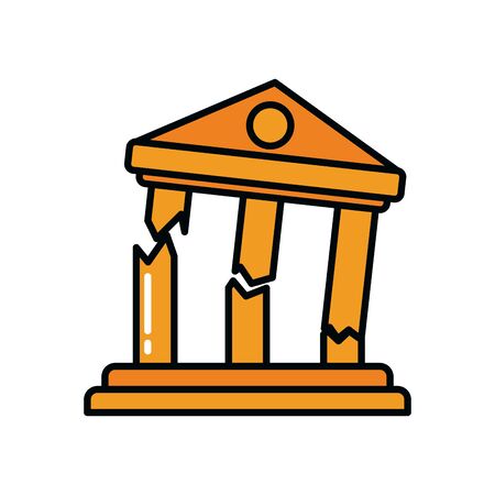 broken bank building icon over white background, line and fill style, vector illustrationのイラスト素材