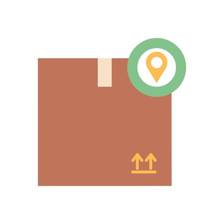free delivery concept, package box with location pin icon over white background, flat style, vector illustrationのイラスト素材