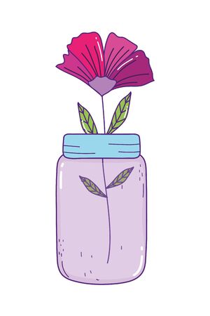 Mason jar with pink flower design, Retro vintage decoration canning party old bouquet and cute theme Vector illustrationのイラスト素材