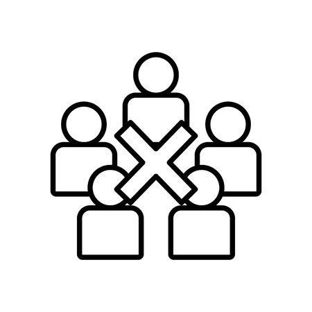 prohibited people together symbol, crowd and cross icon over white background, line style, vector illustrationのイラスト素材