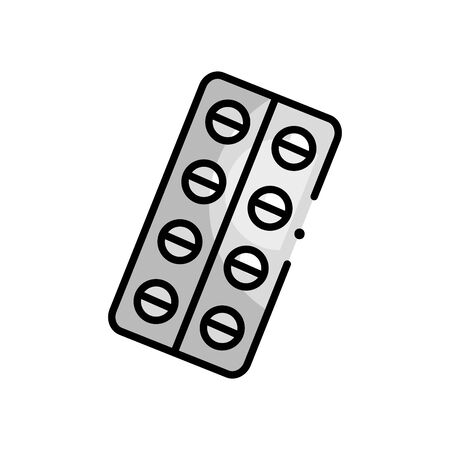 medicine pills blister icon over white background, line color style, vector illustrationのイラスト素材