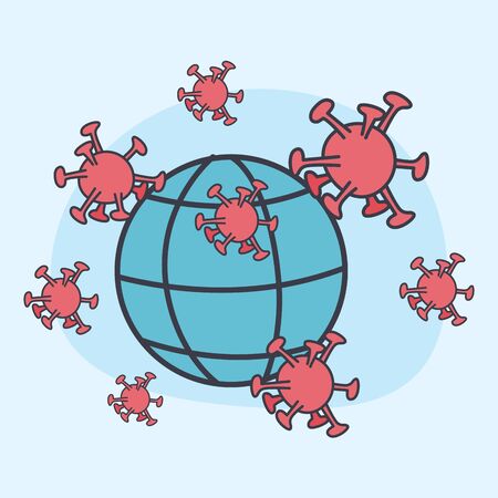 Covid 19 virus and global sphere design of 2019 ncov cov coronavirus infection corona epidemic disease symptoms and medical theme Vector illustrationのイラスト素材
