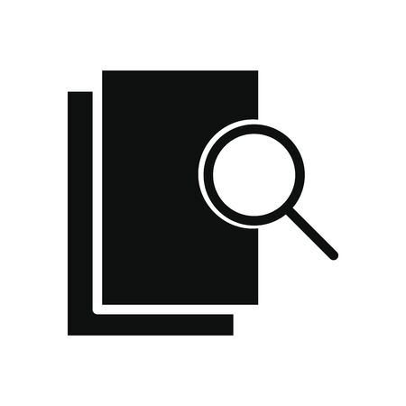 magnifying glass and documents pages icon over white background, silhouette style, vector illustrationのイラスト素材