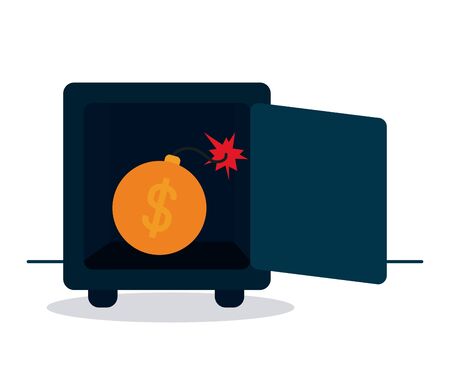 opened strongbox with money bomb over white background, colorful design, vector illustrationのイラスト素材