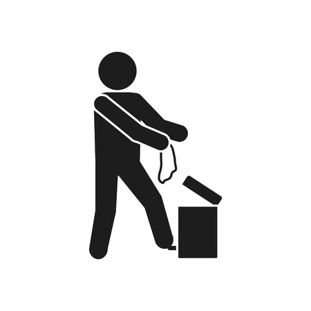 Covid 19 preventions concept, pictogram man throwing a paper in the trash over white background, silhouette style, vector illustrationのイラスト素材