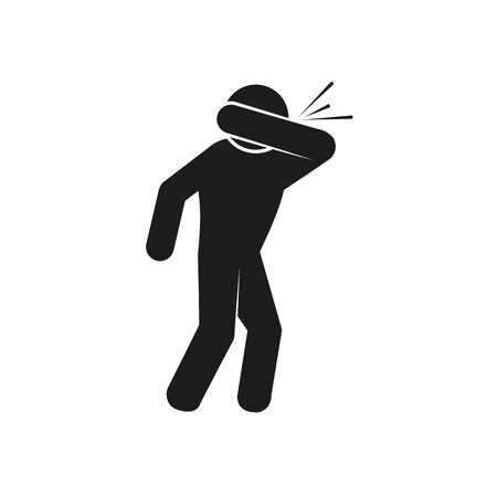 coronavirus and health concept, pictogram man protecting himself with his forearm over white background, silhouette style, vector illustrationのイラスト素材