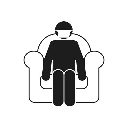 Covid 19 preventions concept, pictogram man with mouth mask sitting on couch over white background, silhouette style, vector illustrationのイラスト素材