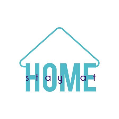Stay home concept, Lettering typography and line style of house shape, Hand letter colorful design over white background, vector illustrationのイラスト素材
