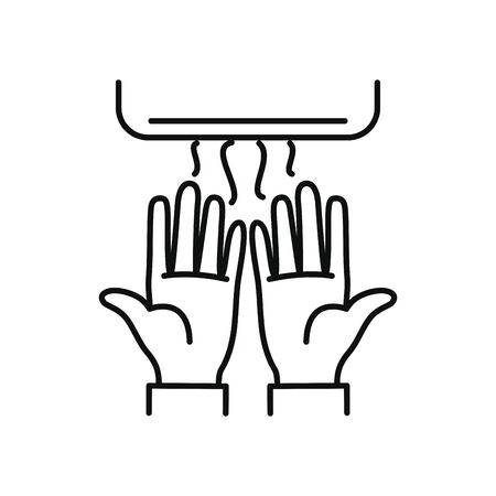 hands drying in the hand dryer over white bakground, line style, vector illustrationのイラスト素材