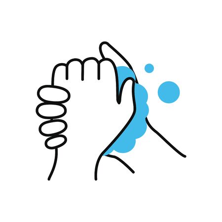 correct mode of handwashing over white background, half color half line style, vector illustrationのイラスト素材