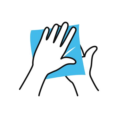 hands with dryer paper icon over white background, half color half line style, vector illustrationのイラスト素材