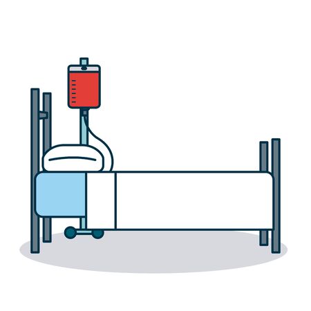 hospital bed and iv bag on stand over white background, colorful design, vector illustrationのイラスト素材