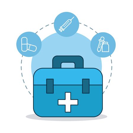first aid kit and medicine related icons over white background, colorful design, vector illustrationのイラスト素材