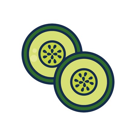vegetables and fruits concept, cucumber slices icon over white background, line and fill style, vector illustrationのイラスト素材
