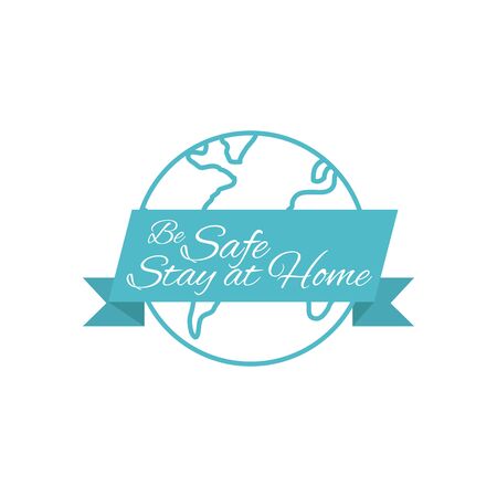 Stay home concept, earth planet and Lettering typography, Hand letter colorful design over white background, vector illustrationのイラスト素材