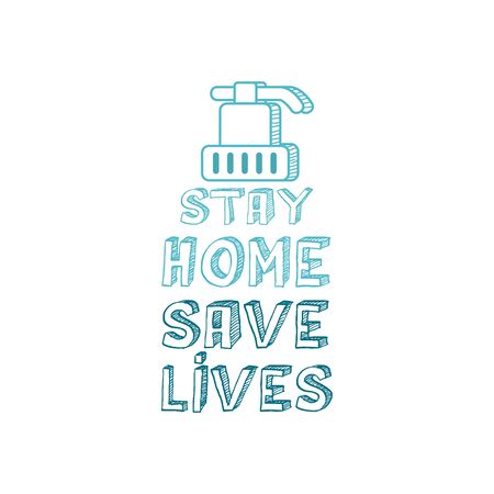 Stay home stay lives concept, Lettering typography, Hand letter colorful design over white background, vector illustrationのイラスト素材