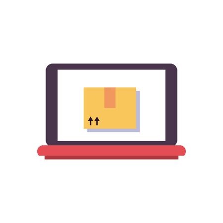 fast delivery concept, tablet with package box icon on screen, flat style , vector illustrationのイラスト素材