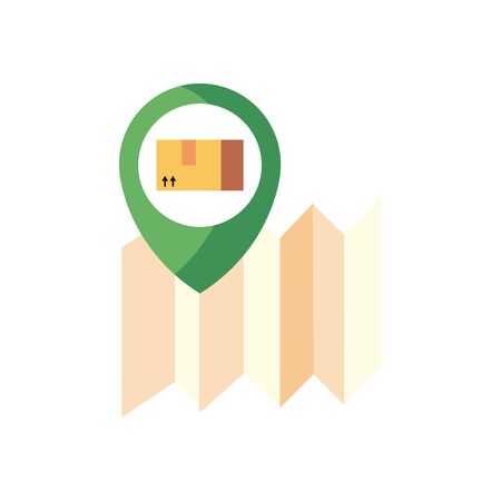 map and location pin with package box icon, flat style , vector illustrationのイラスト素材