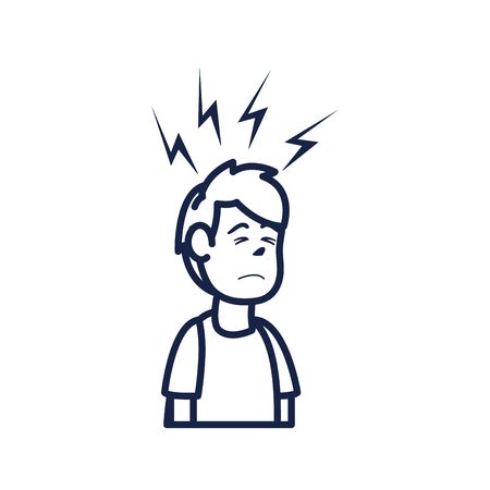 boy cartoon with headache line style icon design of Medical care health emergency aid exam clinic and patient theme Vector illustrationのイラスト素材