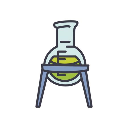 chemical flask on stand icon over white background, flat style, vector illustrationのイラスト素材