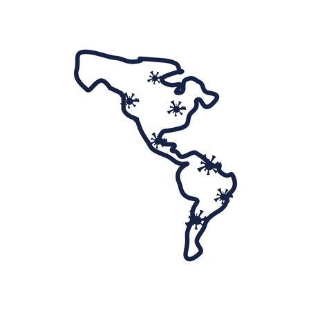 America map with Covid 19 virus line style icon design of 2019 ncov cov coronavirus infection corona epidemic disease symptoms and medical theme Vector illustrationのイラスト素材