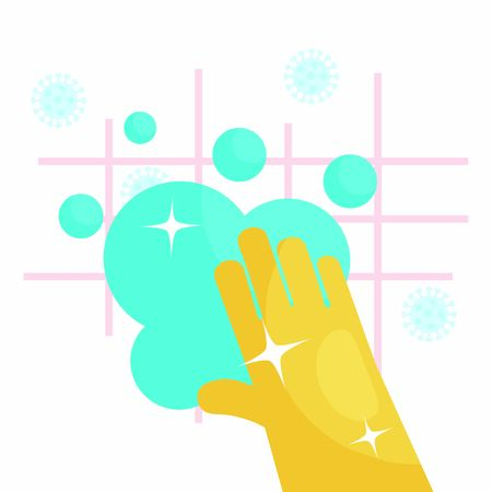 cleaning glove with soapy water over white background, colorful design, vector illustrationのイラスト素材
