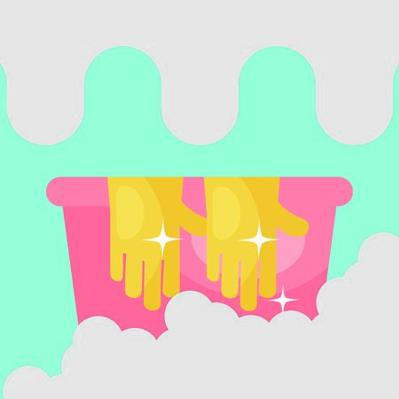 bucket and cleaning gloves over blue and white background, colorful design, vector illustrationのイラスト素材