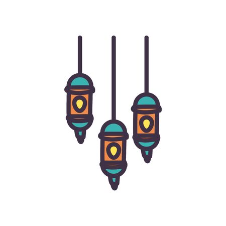 Eid mubarak lanterns fill style icon design, Islamic religion culture belief religious faith god spiritual meditation and traditional theme Vector illustrationのイラスト素材