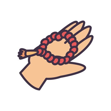 Hand with wid mubarak rosary fill style icon design, Islamic religion culture belief religious faith god spiritual meditation and traditional theme Vector illustrationのイラスト素材
