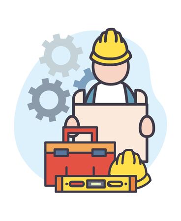 tool kits constructer man helmet and gears design of Construction working maintenance workshop repairing progress labor and industrial theme Vector illustrationのイラスト素材
