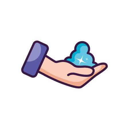 hand with soapy foam icon over white background, line color style, vector illustrationのイラスト素材