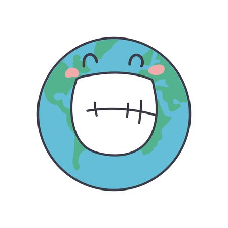 cartoon earth planet smiling icon over white background, fill style, vector illustrationのイラスト素材