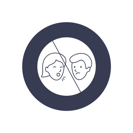 covid 19 prevention symbol no coughing near over white background, block style, vector illustrationのイラスト素材