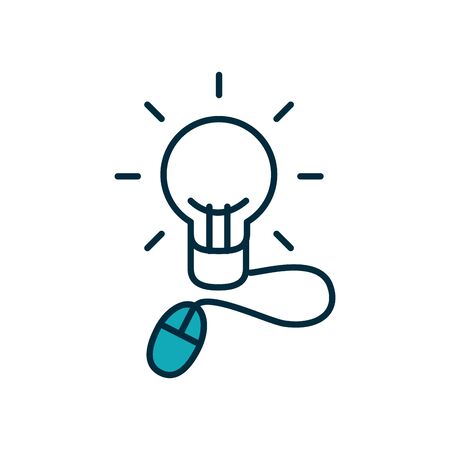online education concept, idea bulb with mouse device icon over white background, half line half color style , vector illustrationのイラスト素材