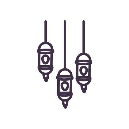 Eid mubarak lanterns line style icon design, Islamic religion culture belief religious faith god spiritual meditation and traditional theme Vector illustrationのイラスト素材