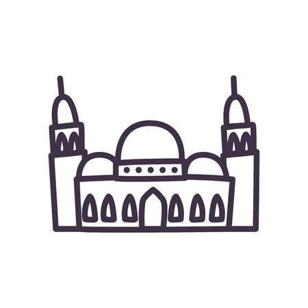 Eid mubarak mosque line style icon design, Islamic religion culture belief religious faith god spiritual meditation and traditional theme Vector illustrationのイラスト素材