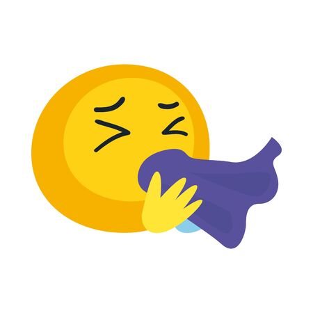 Emoji sneezing flat style icon design, Cartoon expression emoticon and social media theme Vector illustrationのイラスト素材