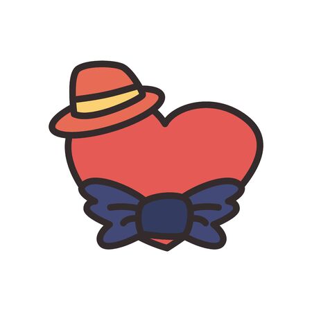 Heart with bowtie and hat flat style icon design, Fathers day theme Vector illustrationのイラスト素材