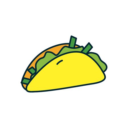 mexican taco icon over white background, line and fill style icon set, vector illustrationのイラスト素材
