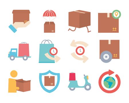 truck and fast delivery icon set over white background, flat style, vector illustrationの写真素材