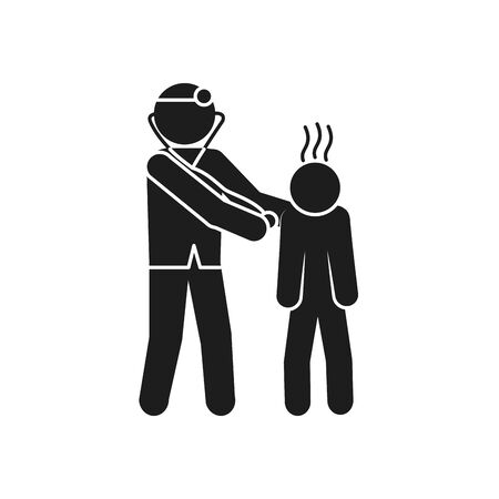 coronavirus and health concept, pictogram doctor with fever icon over white background, silhouette style, vector illustrationの写真素材