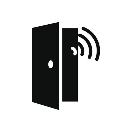 cyber security concept, door with wireless signal icon over white background, silhouette style, vector illustrationの写真素材
