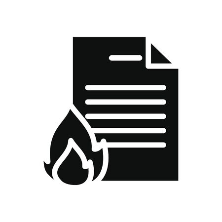 cyber security concept, document with fire flame icon over white background, silhouette style, vector illustrationの写真素材