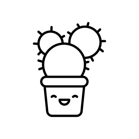 kawaii cactus icon over white background, line color style, vector illustrationの写真素材