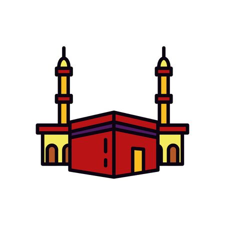 Eid mubarak concept, arabic mosque icon over white background, line and fill style, vector illustrationの写真素材