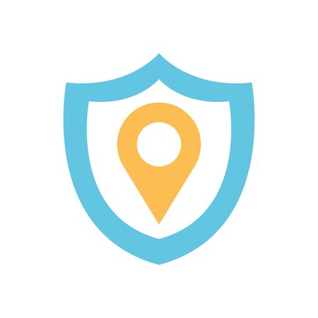 shield with location pin icon over white background, flat style, vector illustrationの写真素材